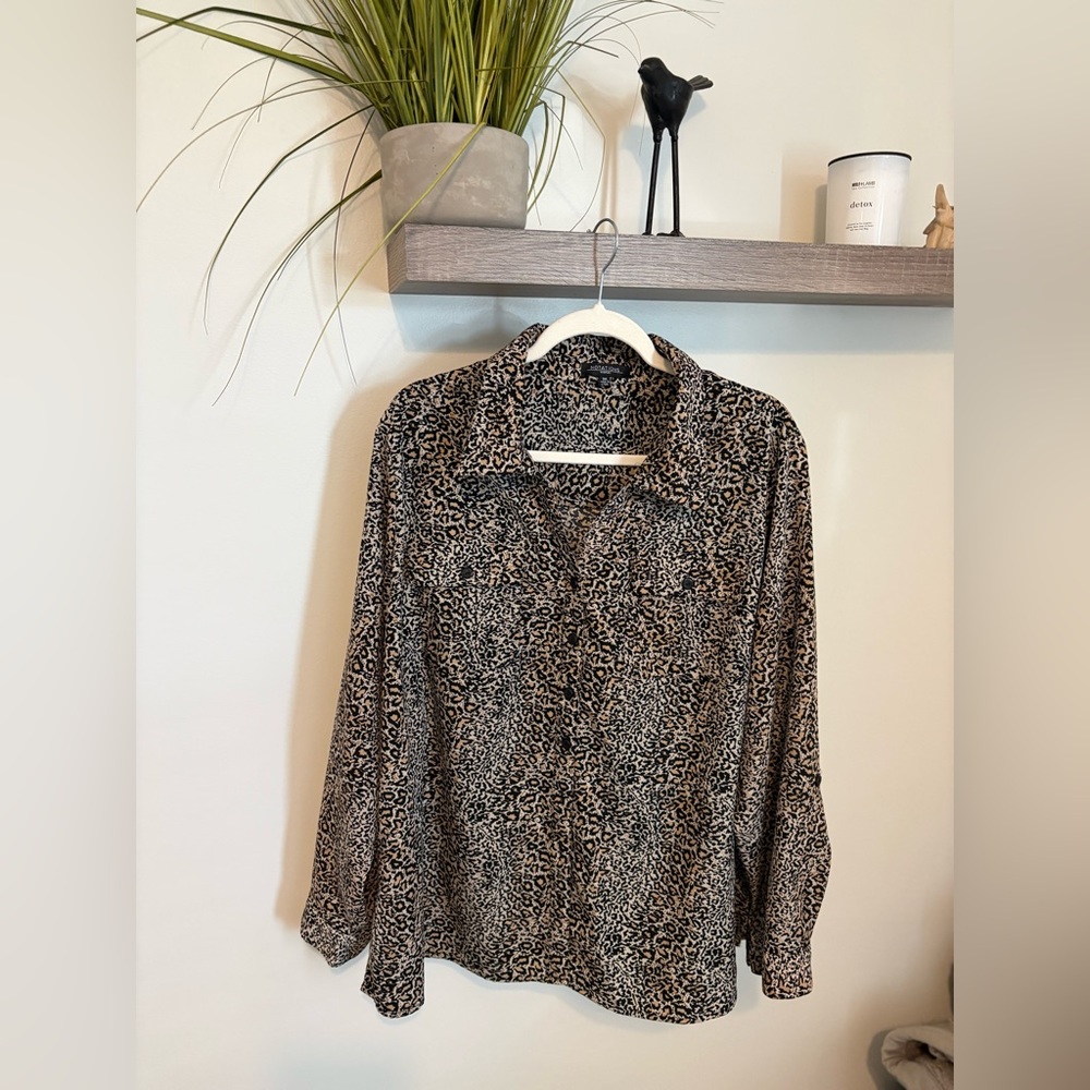 Plus 3x Notations Leopard Print Blouse in Black and Tan